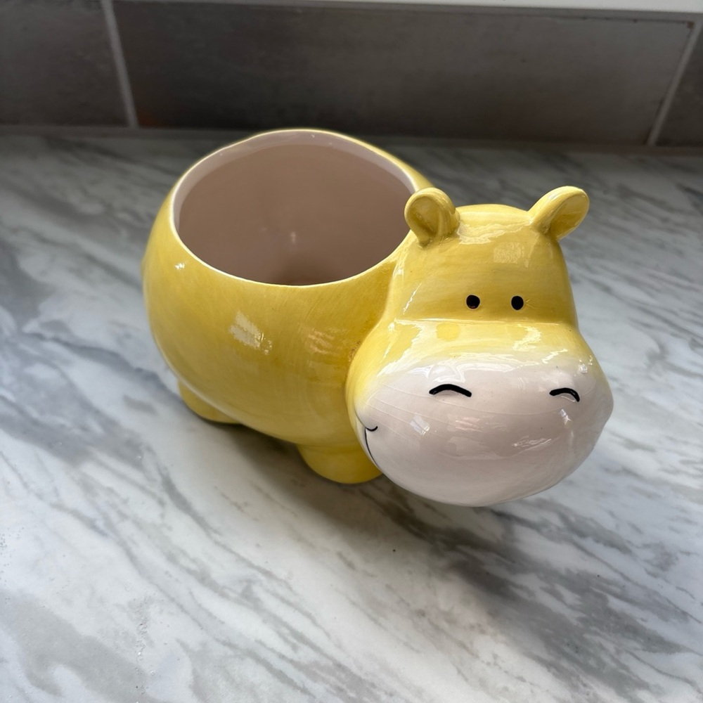 Yellow Hippo Ceramic Planter